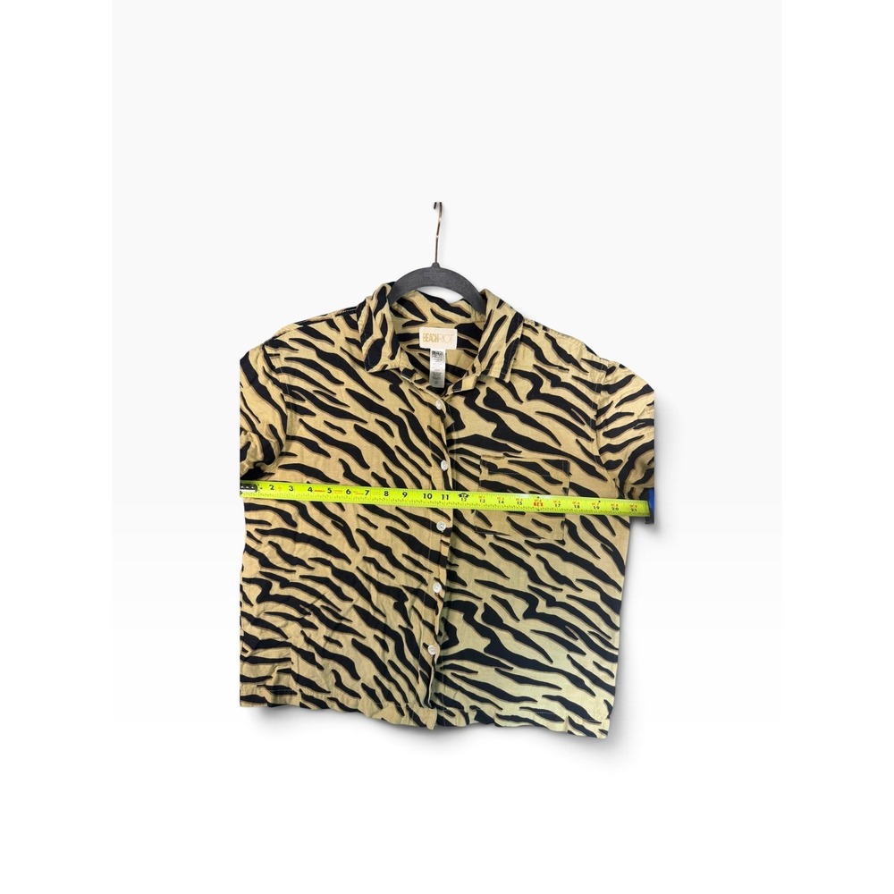 Beach Riot Zebra Print Linen Blend Short Sleeve Button Down Shirt Tan Black S - Picture 3 of 5